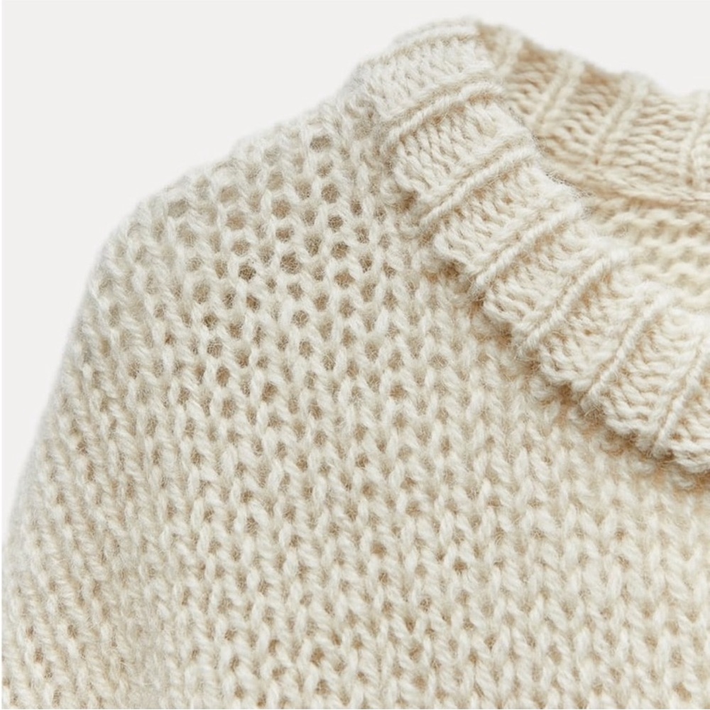 Zara 100% Wool Cream Fringe Hem Sweater - Picture 10 of 12